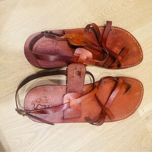 Camel Jesus Leather Brown Sandals Sz 44 EU Or 10.5/11 US made In Jerusalem